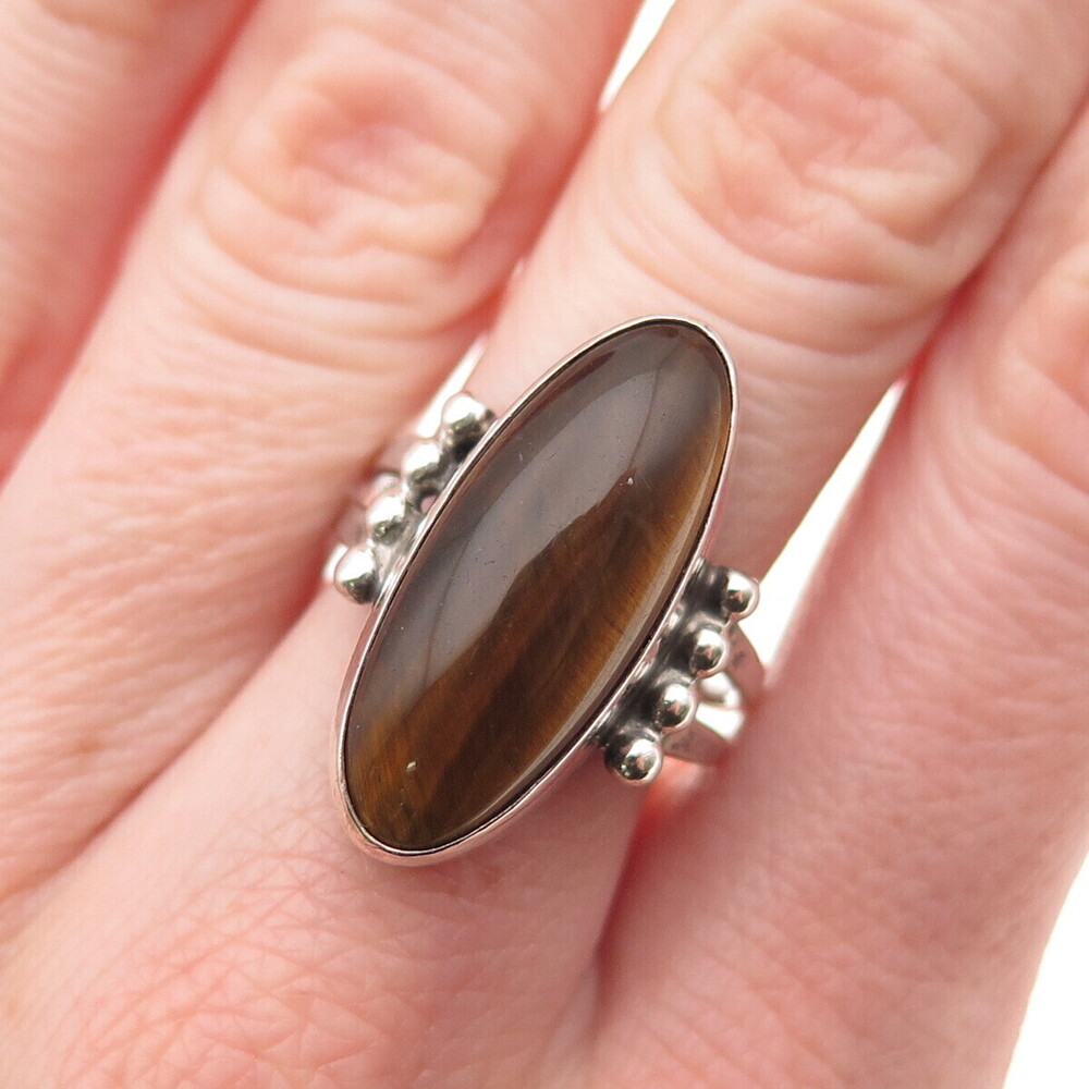 Florence Tahe Navajo Old Pawn Sterling Silver Vintage Tiger Eye Ring Size 6.75